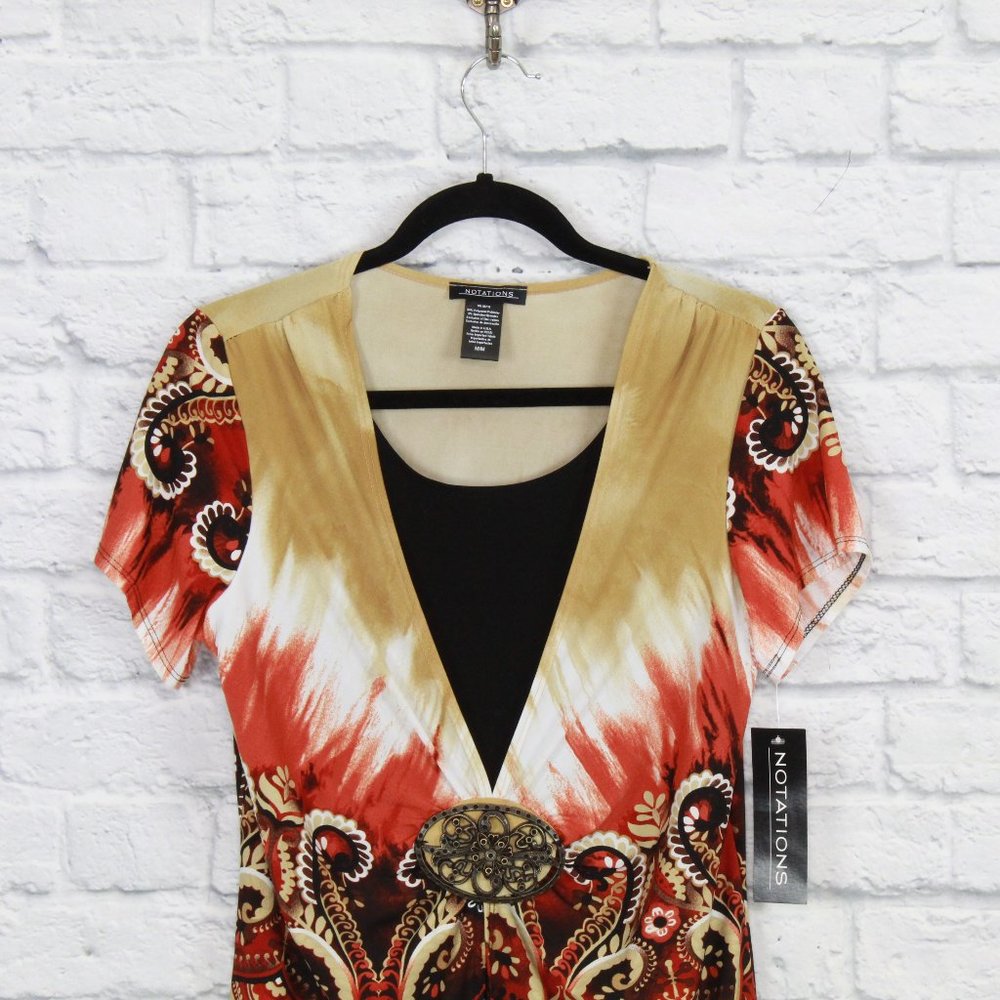 NWT! NOTATIONS Embellished Short Sleeve Top Size M - Picture 2 of 9